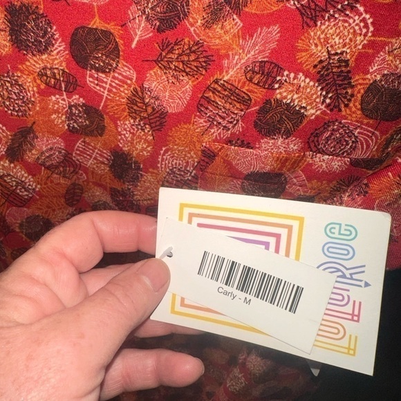 Lularoe medium brick red Carly dress with tree print. Swing dress, hi/lo hem,NWT - Picture 3 of 7